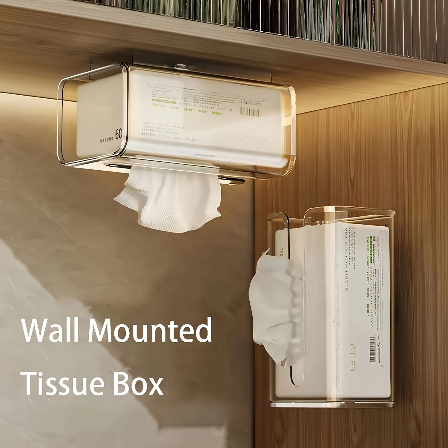 Wall Mount Tissue Box Holder - No-Drill Dispenser with Smooth Pull-Out Design, Space-Saving Inverted Organizer for Bathroom