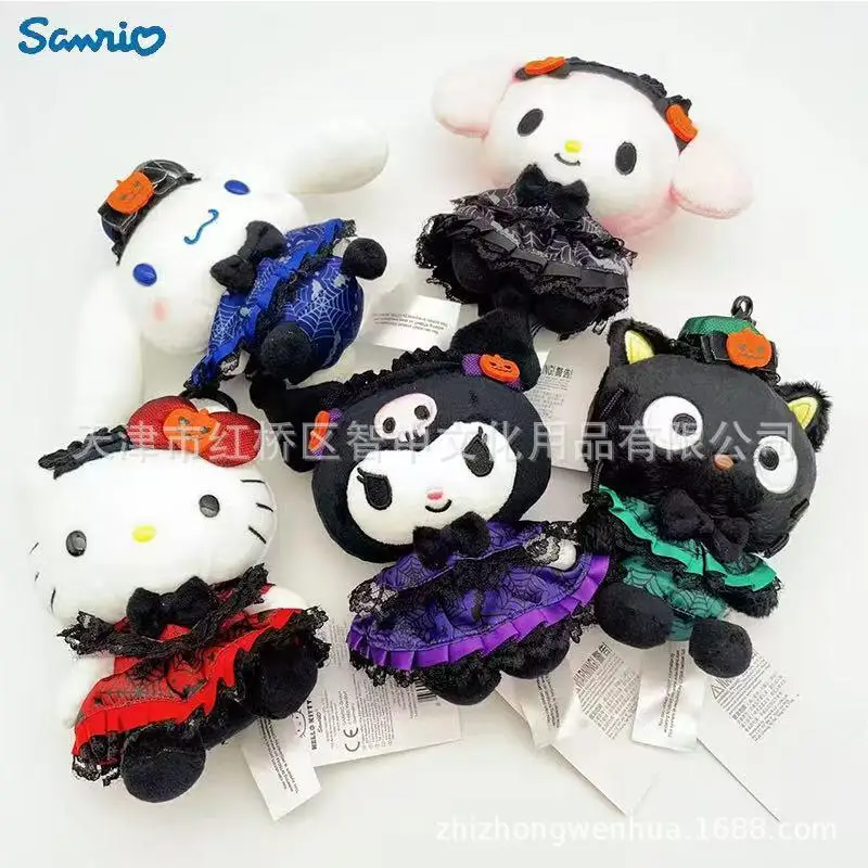 kawaii-hellokitty-cinnamoroll-halloween-theme-limited-edition-plush-doll-pendant-cute-bag-charm-keychain-gift-for-women-fans