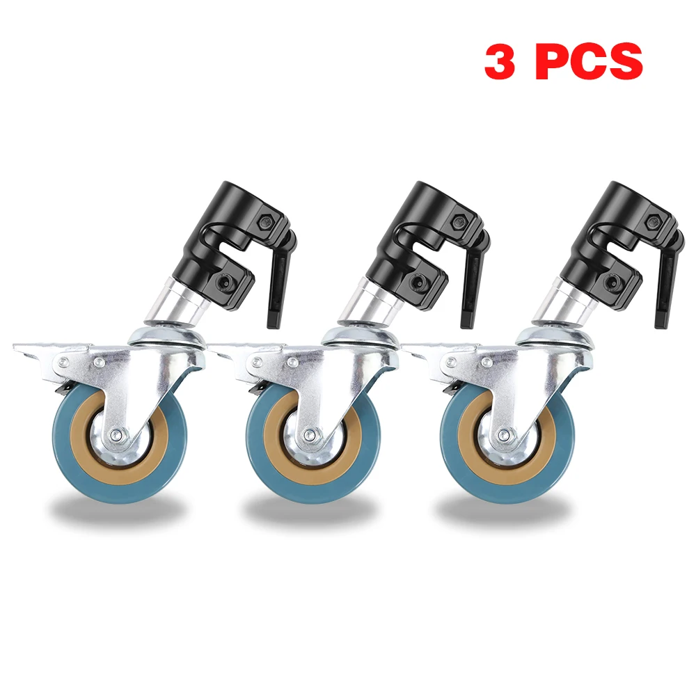 3-Pack Swivel Caster Wheel with Durable Metal Construction for Light Stand with 25mm Diameter Leg, Suitable for Studio Video