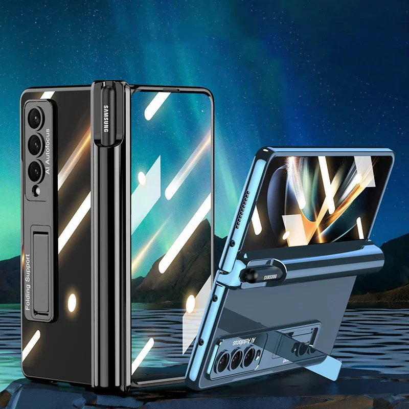 Magnetic Hinge Protection Pen Holder Transparent Shockproof Case for Samsung Galaxy Z Fold 4 Fold4 Cover with Screen Protector