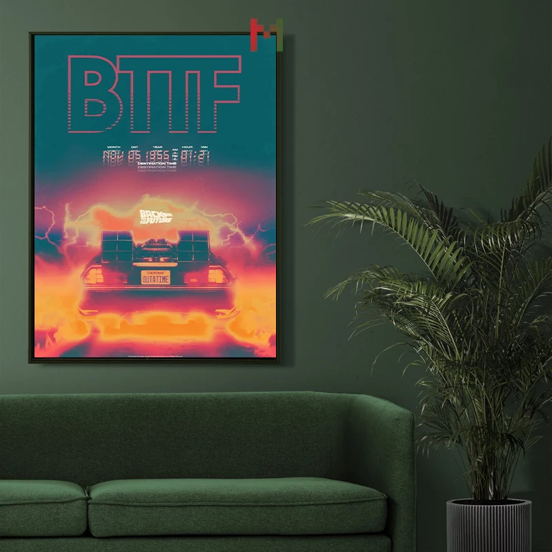 Back To The Future DeLorean Car Artwork Poster Canvas Printing Classic Movie Car Wall Decor Home Room Bar Wall Aesthetic Decor