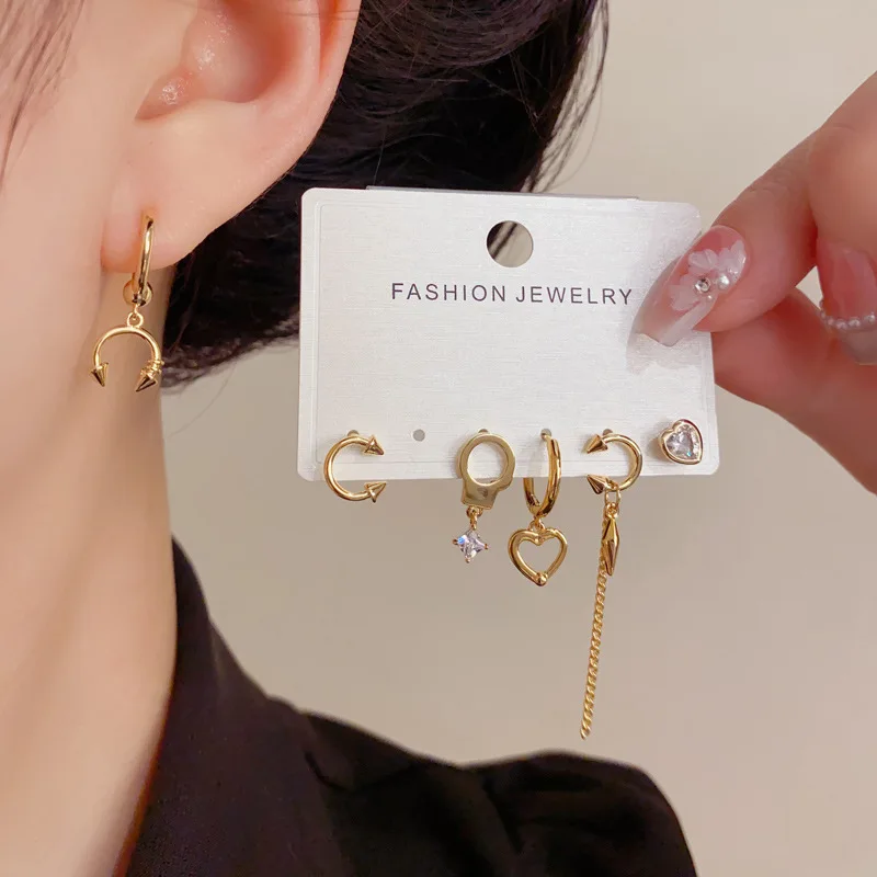 Personalized fashion retro metal arrow love fringed set earrings niche earrings
