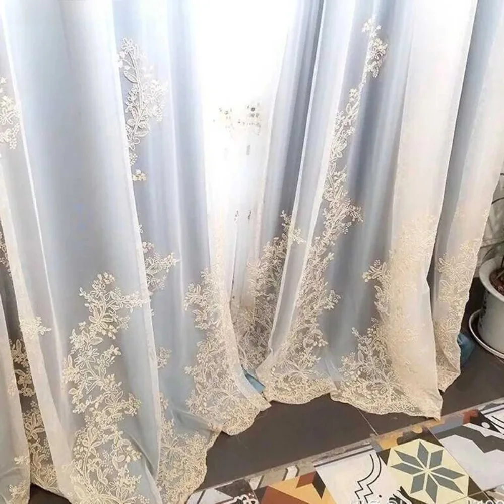 European Luxury Voile Curtains Embroidered 3d Yarn for Living Room Window Tulle Romantic Sheer Children's Bedroom Kitchen Drape