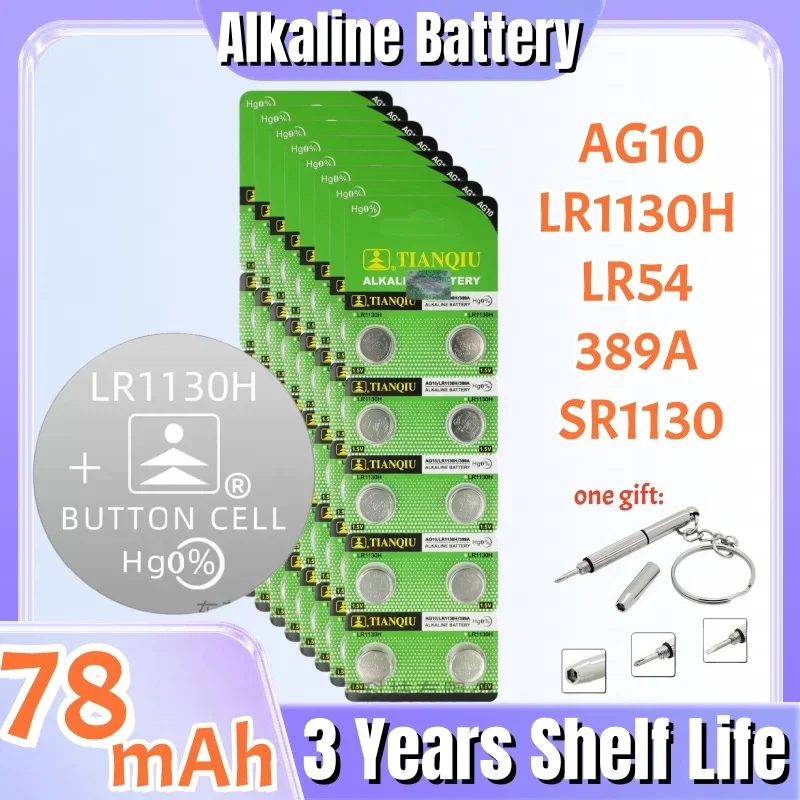 

4-120PCS LR1130 AG10 Cell Coin LR54 SR54 389 G10189 SR1130 V10GA 1.55V 78mAh Alkaline Button Batteries for Watch Toys Remote