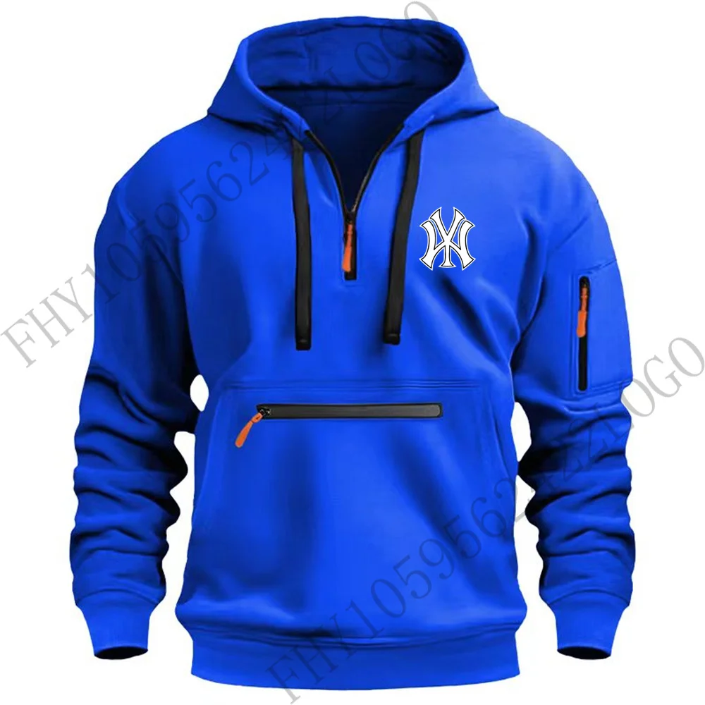 Men's autumn and winter design multi-zipper street sweatshirt fashion casual pullover hoodie outdoor fitness long sleeve hoodie