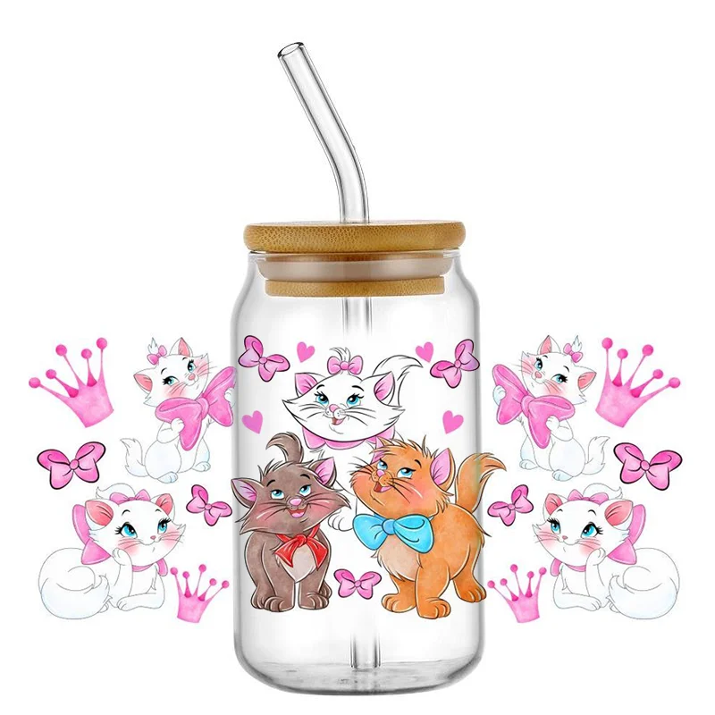 Miniso New Marie Cat Selfadhesive Cup Stickers Cartoon Characters 3D Waterproof UV DTF Libby Wraps for 16oz Glasses