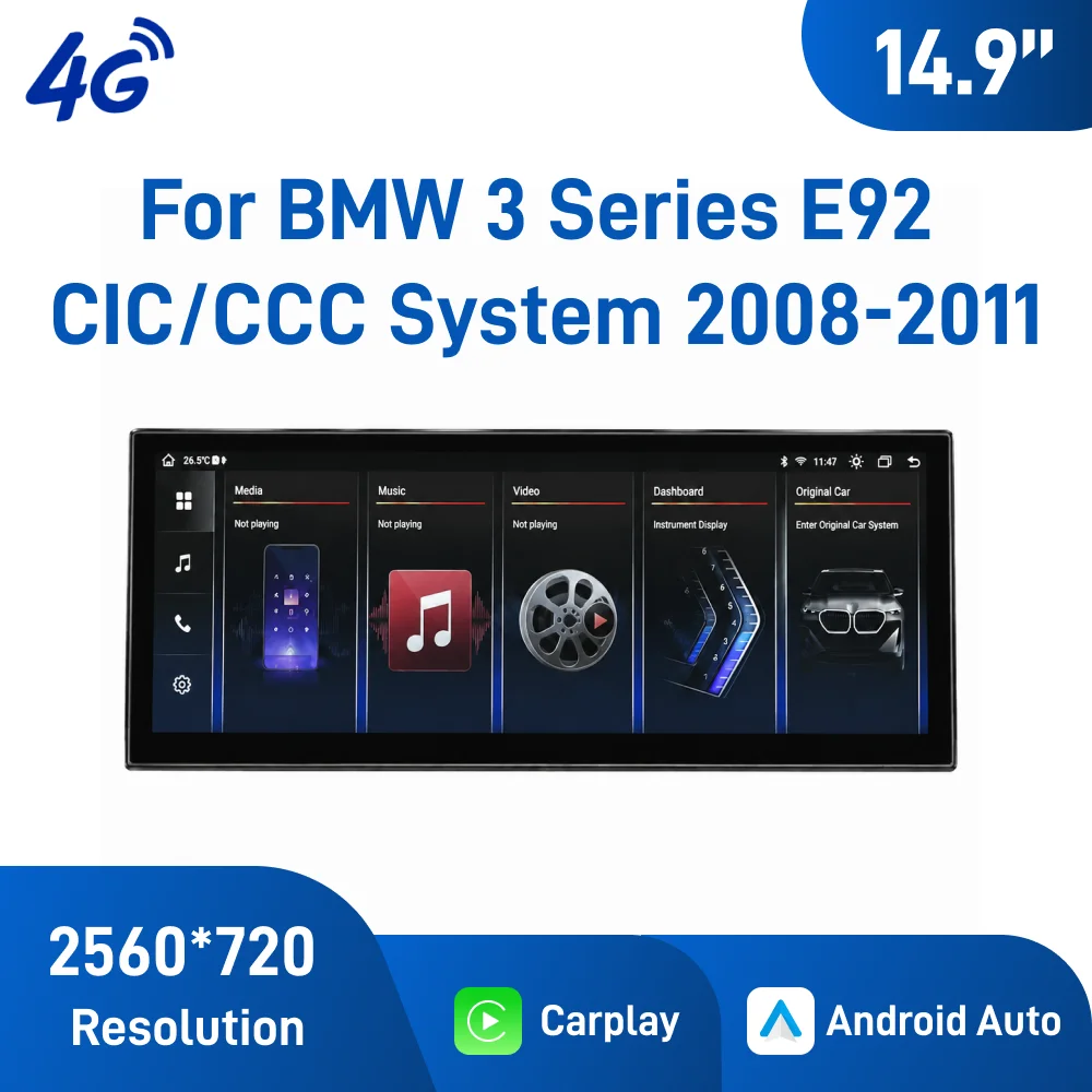 14.9 Inch Android Car Navigation for BMW 3 Series E92 2008-2011 CIC/CCC Bidirectional CAN Wireless CarPlay Android Auto WiFi
