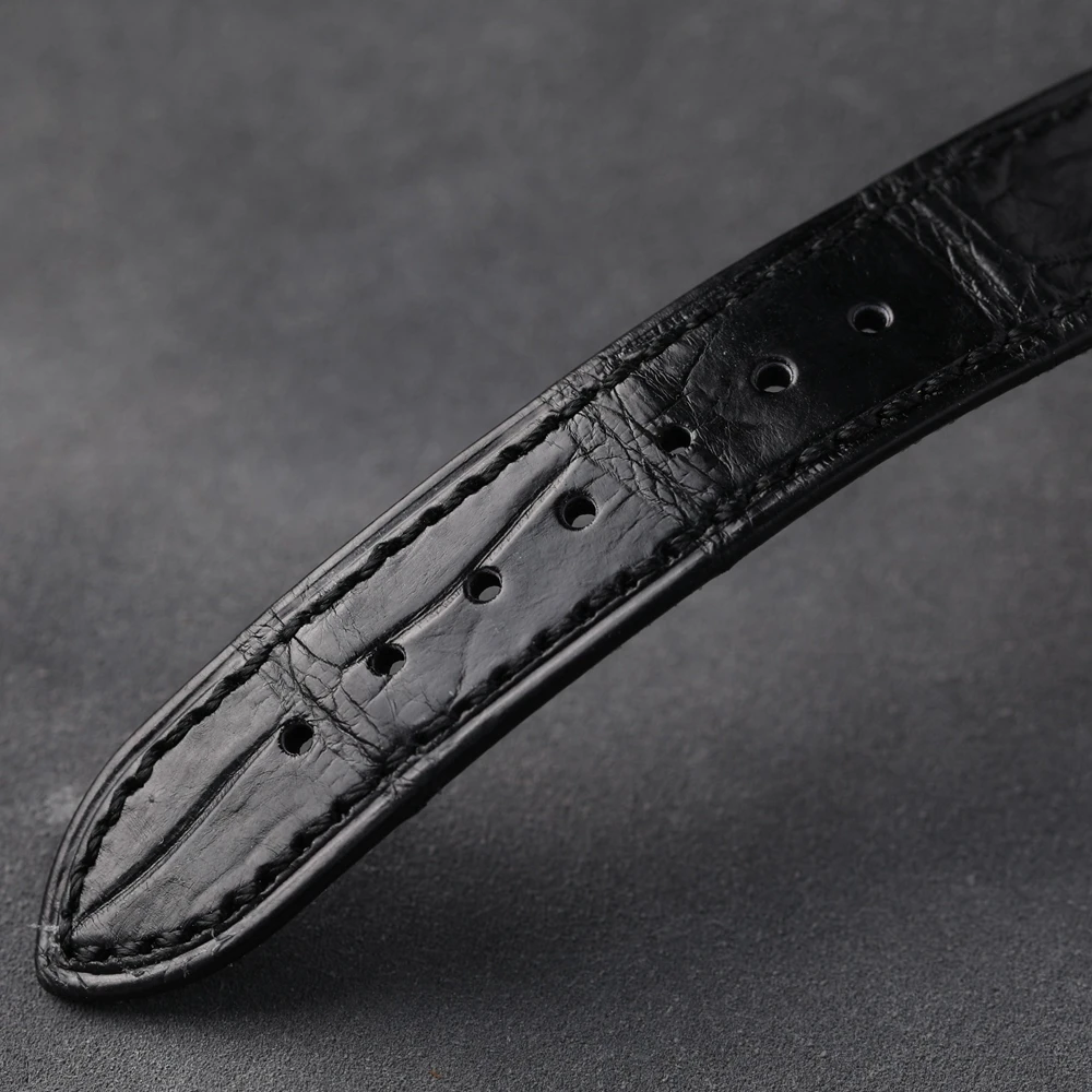 Handmade Crocodile Leather Strap 20*16MM 18mm*16mm Black Ultra-Thin Soft Genuine Leather Strap Vintage American Crocodile