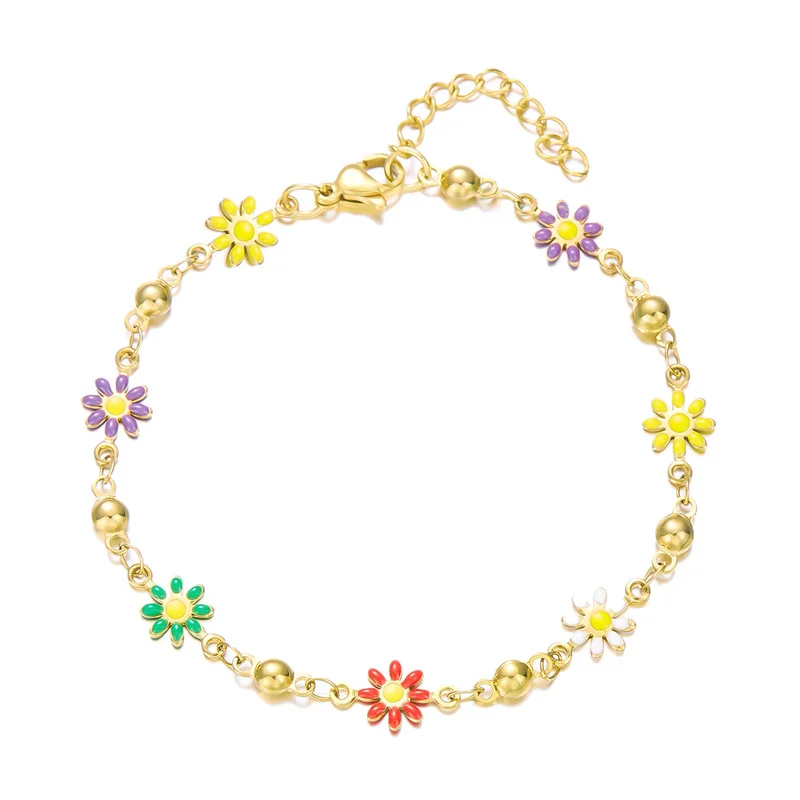 Elegant Colorful Daisy Chain Bracelets for Women Minimalist Aesthetic Stainless Steel Flowers Bracelet Boho Party Jewelry Gifts