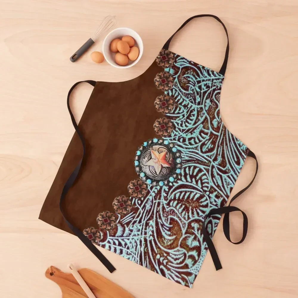 

Primitive cowboy cowgirl western country brown turquoise Apron For Women kindergarten teacher Woman Kitchen Waterproof Apron