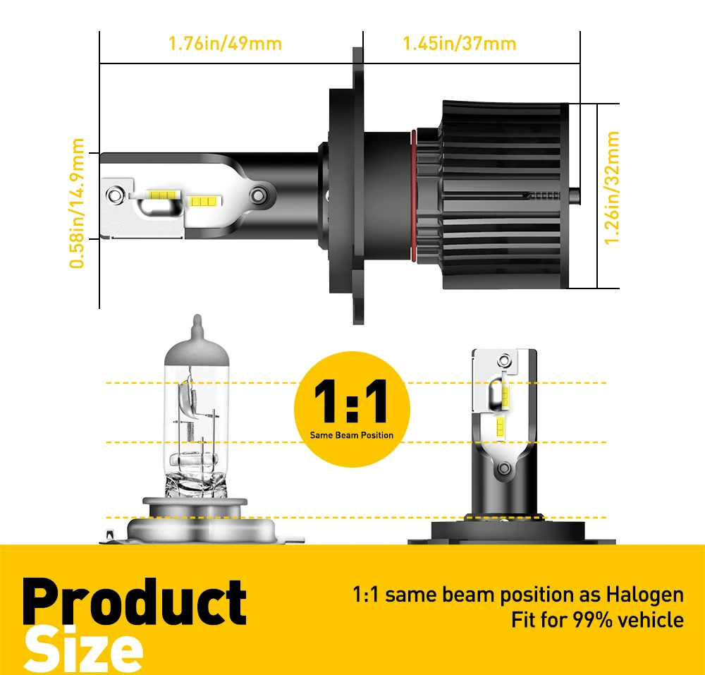 AUXITO 2pcs Turbo H4 HB2 9003 LED Headlight Bulbs 16000LM 6000K White H7 High Low Beam LED Headlamp 50W Automobiles Lights Bulbs