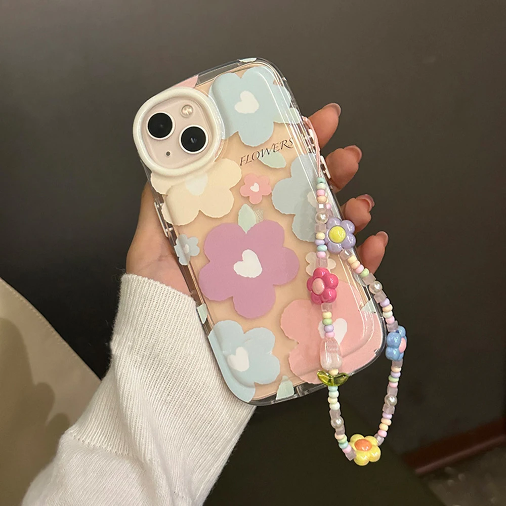 Sweet Lovely Tulip Flower Beaded Mobile Phone Charm Strap Mulheres Moda Telefone Cadeia Anti Loss Lanyard Jóias Telefone Pingente