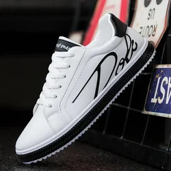 Zapatos Tenis para hombre, zapatillas de deporte para hombre, zapatos planos cómodos, zapatos de cuero informales blancos de primavera a la moda para hombre, zapatos para caminar con cordones, Tênis