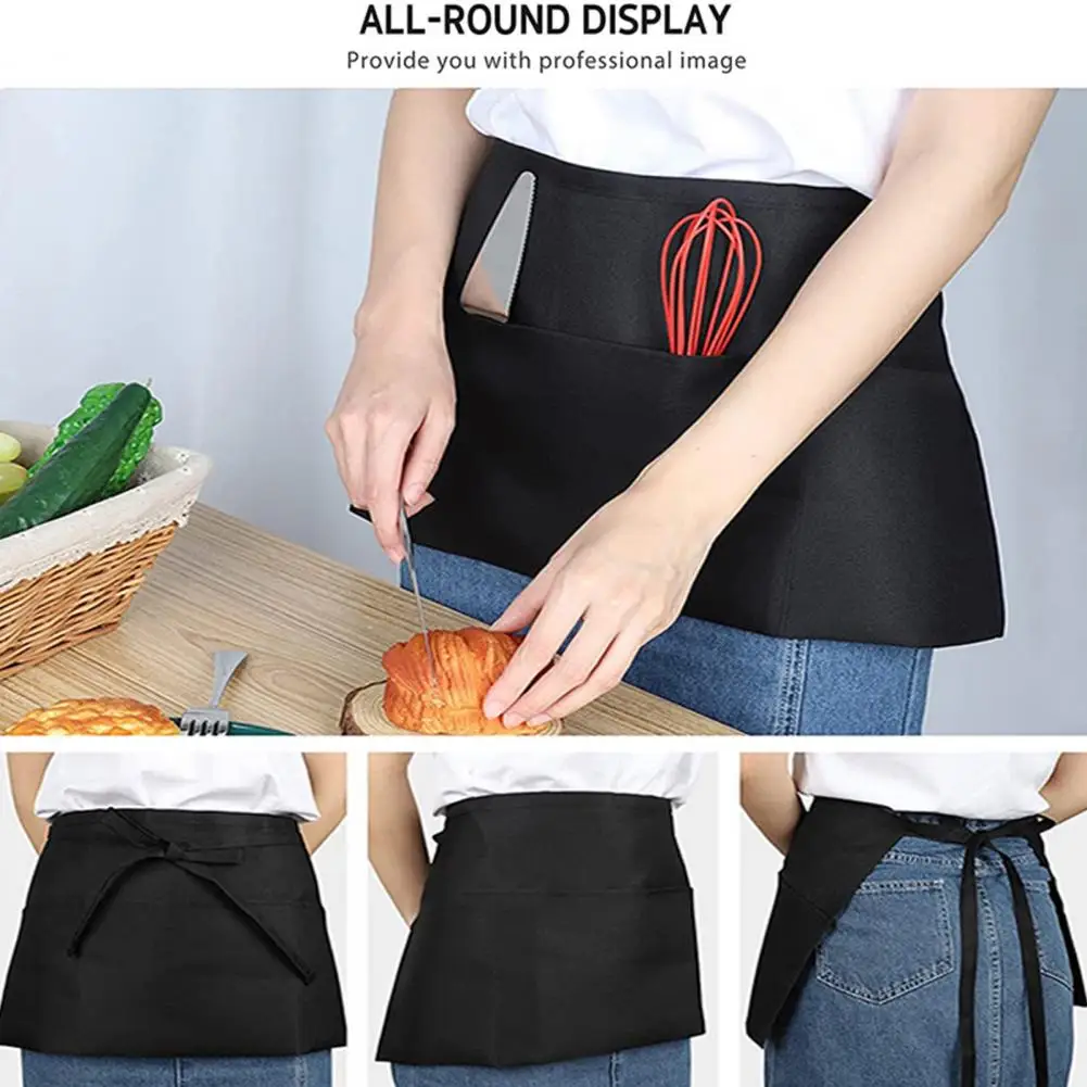 

Black Half Apron Large Pockets Adjustable Strap Waiter Kitchen Chef Cafe Restaurant Bakery Flower Shop Barista Work Aprons