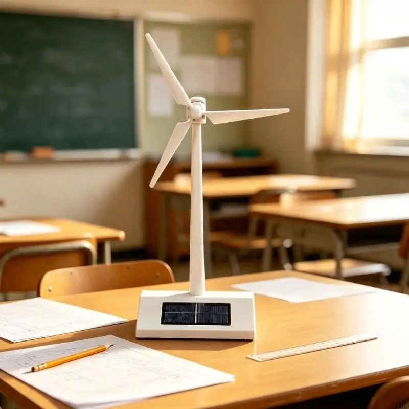 Solar Windmill Desk Toy DIY Assembly Model with Three Blade Rotor, Solar Panel Base for Study Table Display and Science