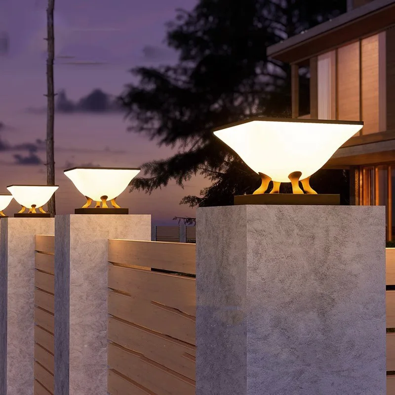 Outdoor Waterproof Solar Pillar Lights Home Decor Villa LED Wall Lamp Modern Gate Garden Lighting Solar Energy Super Bright Door