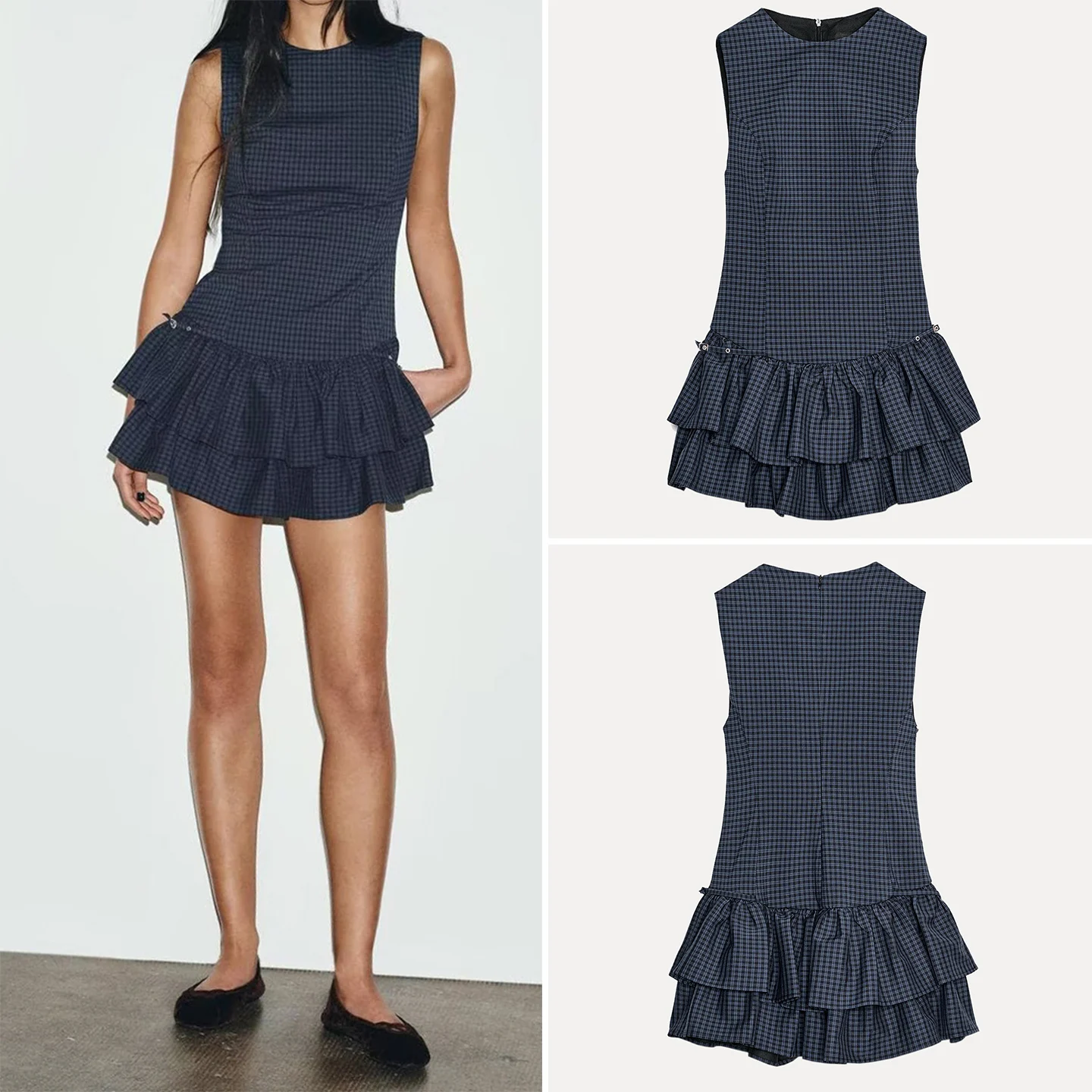 Faionable Plaid ort Dr Feminino Sle Personali Decoração em camadas Outono 2025 Nova chegada Z Stand Fit redondo...