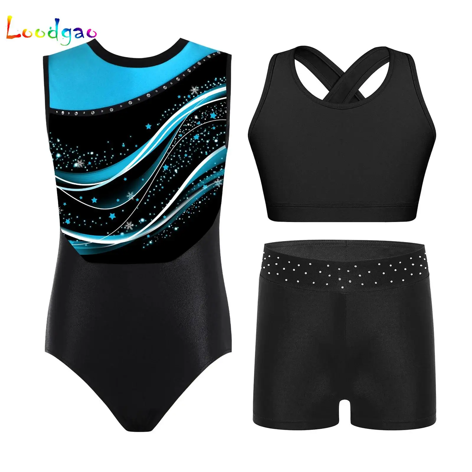 

Kids Girls Sleeveless Ballet Dance Leotard with Vest Shorts Children Rhythmic Gymnastics Leotard for Figure Skating Sportswear