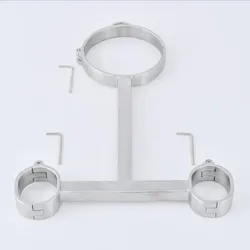 Screw Lock Stainless Steel Bondage Yoke Pillory Handcuffs Shackles Wrist Cuffs Neck Ring Collar Restraints Cangue Adult Sex Toy