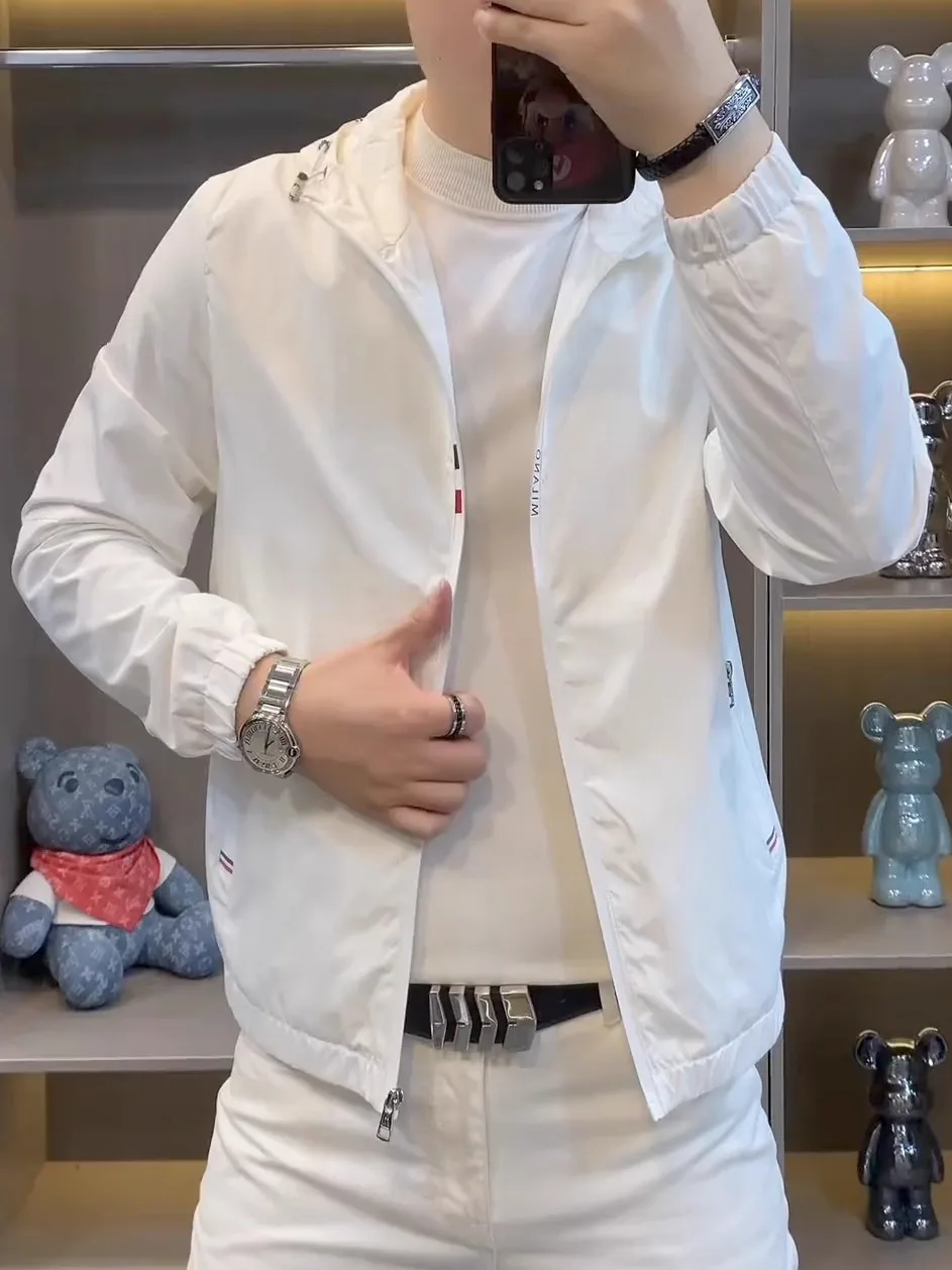 

New Spring Summer Hooded Jaet Casual Faion Personalized High-End Comfortable Trendy Men's Long Sve Zipper Closure Oute...