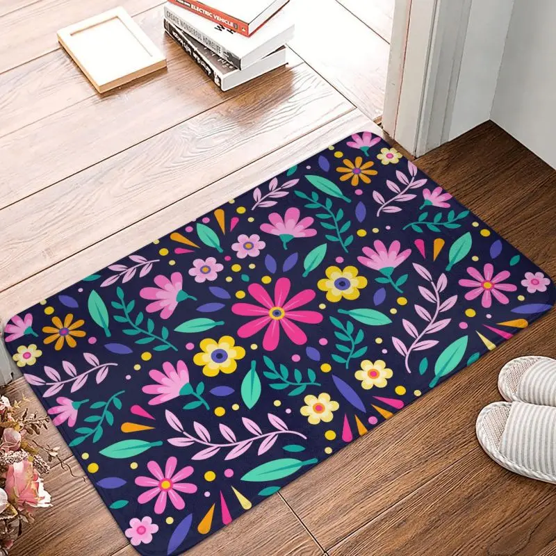 Custom Colourful Floral Mexican Flowers Front Door Floor Entrance Mats Outdoor Kitchen Bathroom Doormat Toilet Carpet Rug