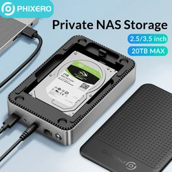 PHIXERO-carcasa de disco duro HDD/SSD de 3,5 pulgadas, caja de red con respaldo automático, acceso remoto, servidor en la nube, SATA, NAS privado