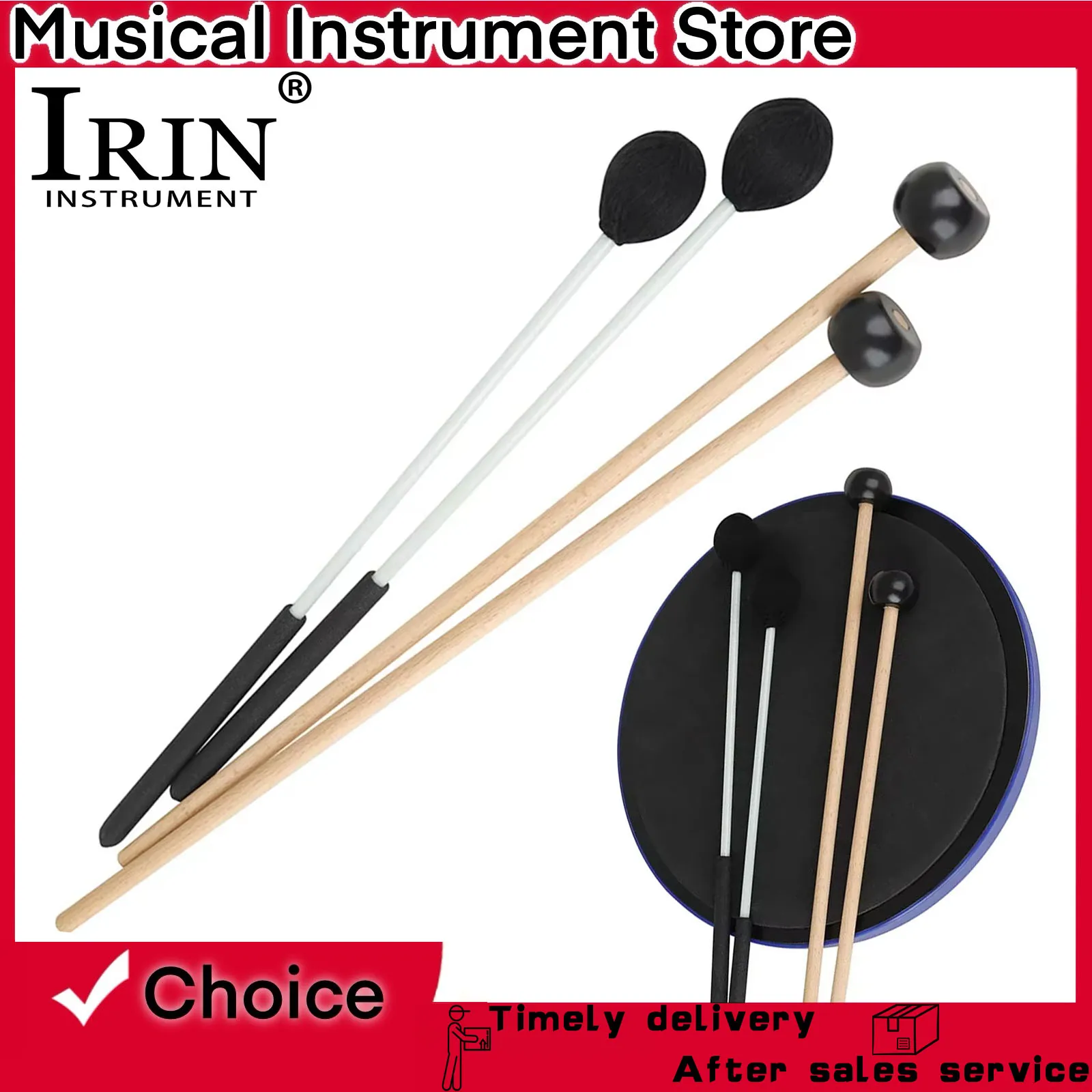 Baquetas de Marimba IRIN, juego de 2 pares de mazos de tambor, cabeza de goma y cabeza de lana, accesorios y piezas para instrumentos de percusión