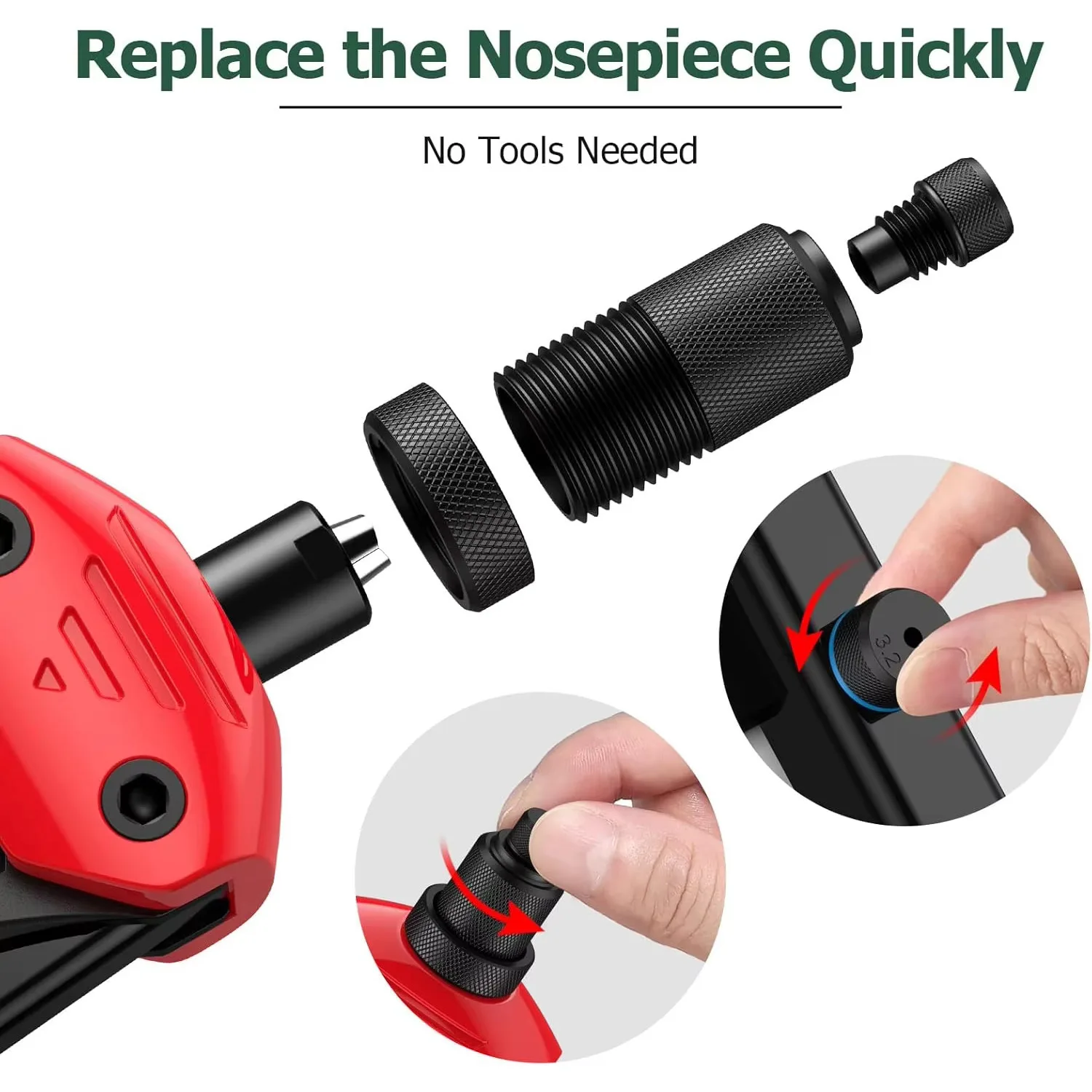 Pistola per rivetti 12in 31cm Set di pistole per rivetti professionali per lavori pesanti maniglia regolabile con Design a leva con 5 nasello sostituibili