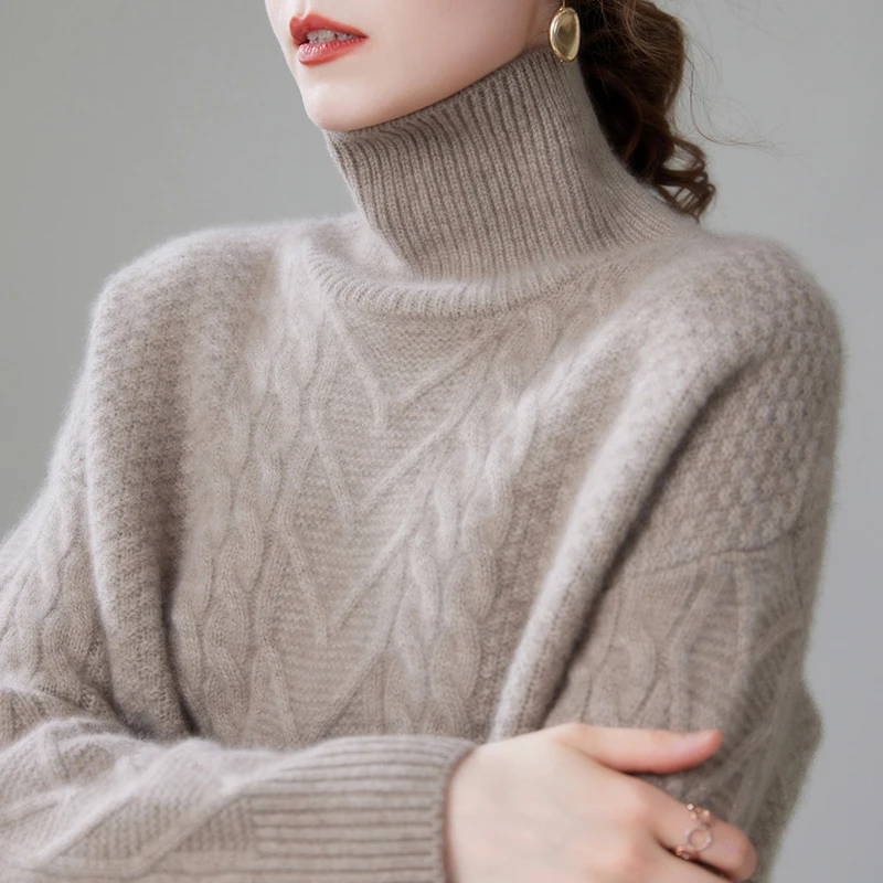 Winter New 100% Pure Cashmere Knit Pullover Women\'s High Quality Thicken Long Sleeve Sweater Female Solid Loose Large Size Shirt