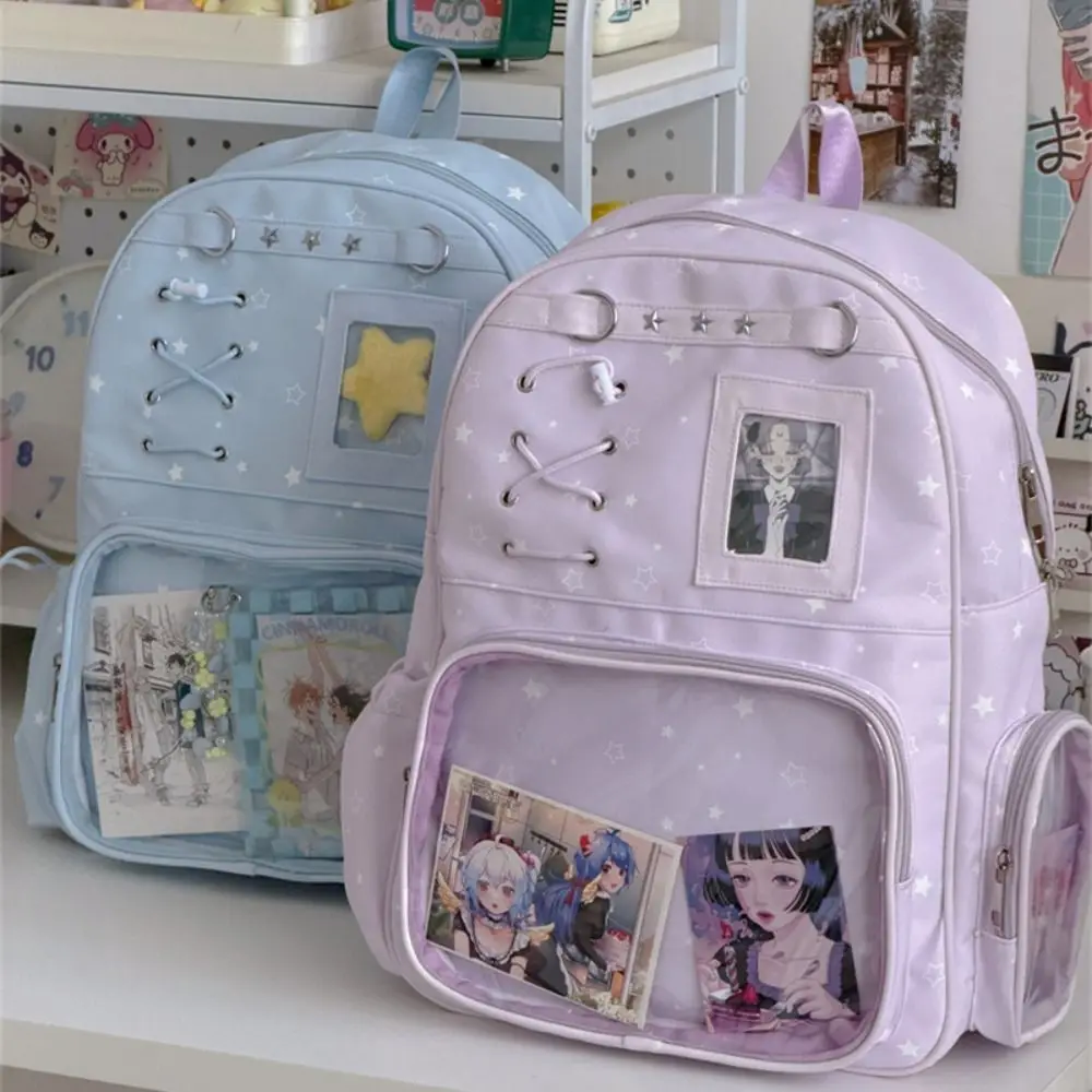 Kawaii Transparent Star Print Backpack Lolita Itabag Transparent Ita Bag Printed Large Capacity Rucksack Commute