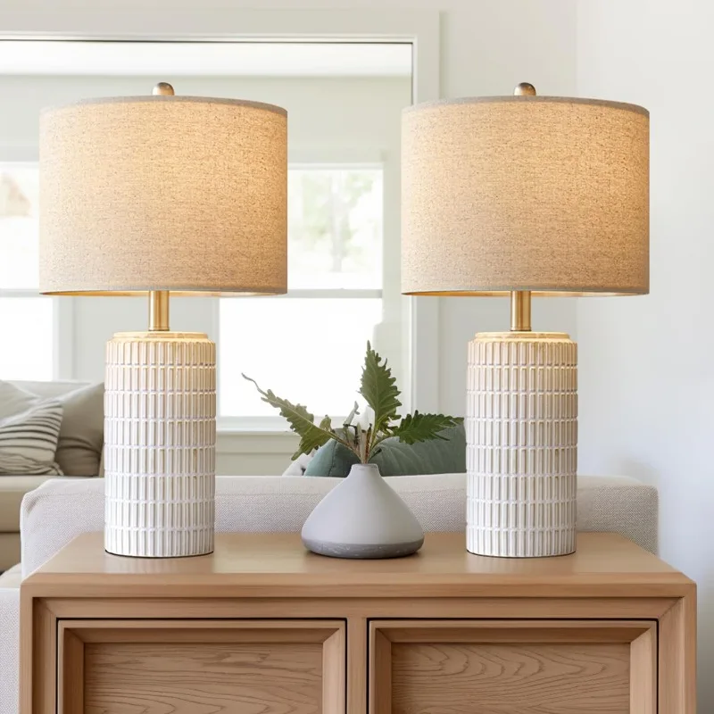 

23" Modern Ceramic Table Lamp Set of 2 for Living Room White Desk Lamps for Bedroom Farmhouse Bedside Nightstand Bedside L