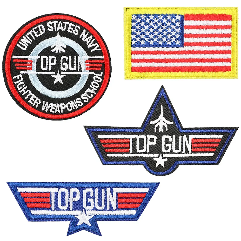 Odznaka lotu Top Gun nam emblemat szkoły z bronią myśliwską haft żelazny na łatce indywidualna plakietka pilota dla DIY wystrój z czapką męska kurtka