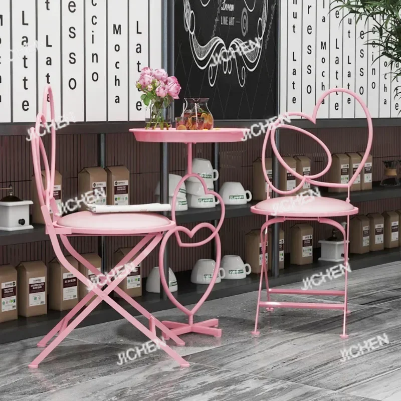 JCロマンティックピンクウェブセレブリティミルクティーショップコーヒーテーブルビューティーネイル補助テーブルと椅子北欧ホームバルコニーテーブル
