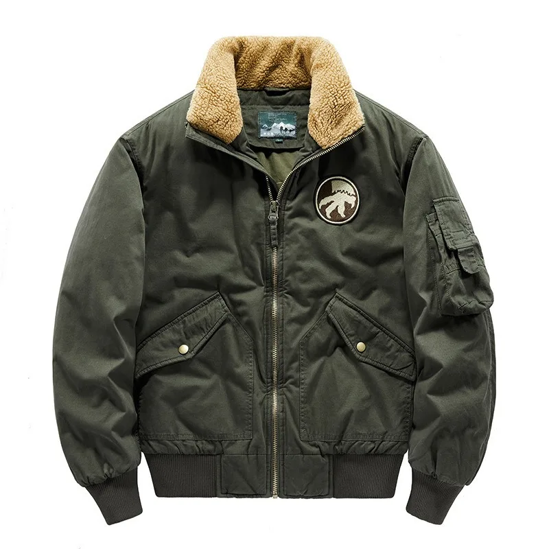 Cotton-padded Clothes Men's Pilot Tooling Large Size Cotton-padded Clothes Lamb Fur Collar Thickened Cotton-padded Jacket Men's