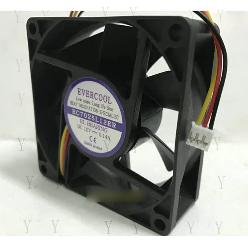 Y+ for  EVERCOOL EC7025L12ER DC12V 0.14A 3 line cooling fan