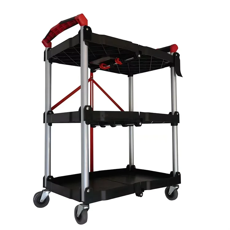 Heavy duty foldable tool trolley Multi-layer material turnover trolley Warehouse handling Silent flat trolley