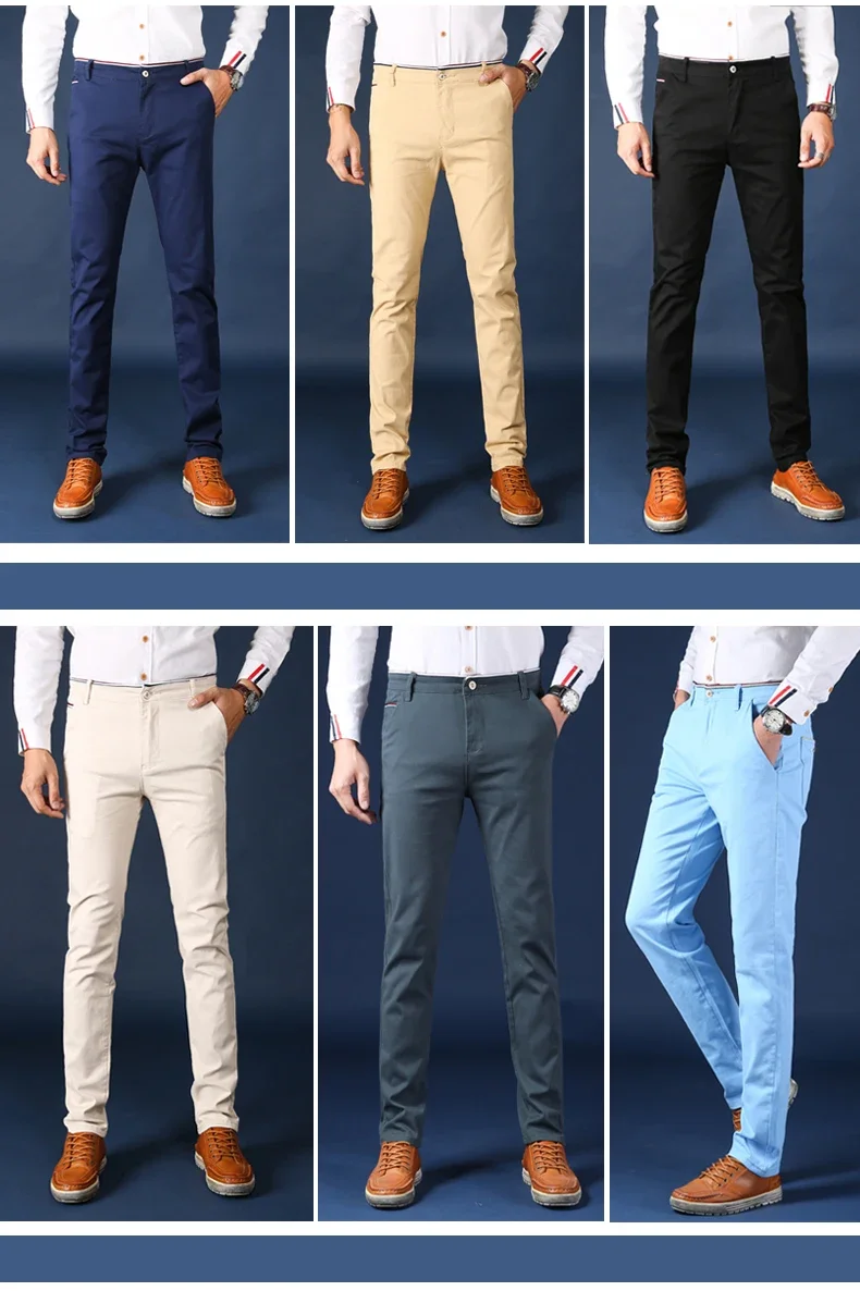 Herbstliche Einfarbige Herrenhose aus Baumwolle, Schmal Geschnittene Klassische Bleistifthose, Business-Hose im Koreanischen Stil, Lässige Chino-Twill-Hose für Männer – Detail 4