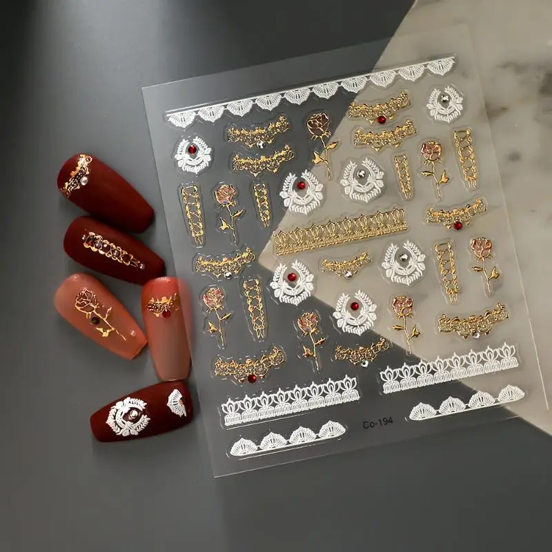 Bunte geometrische Edelstein Wassertropfen Herz Schleife Mond Stern Schmetterling Linie Retro selbstklebende Nail Art Aufkleber Maniküre Aufkleber