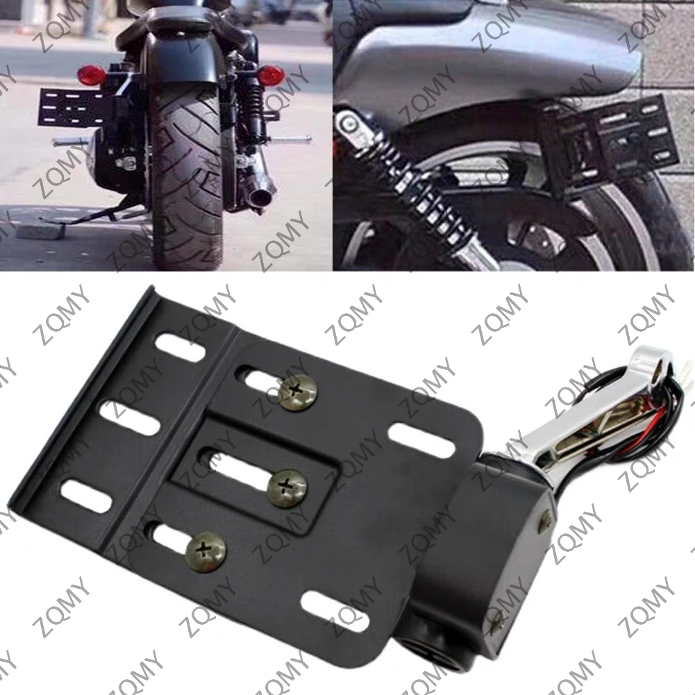 Pemegang pelat pendaftaran Fender sepeda motor, bingkai lisensi dengan lampu LED untuk Harley XL1200 XL883 Sportster 2004-up