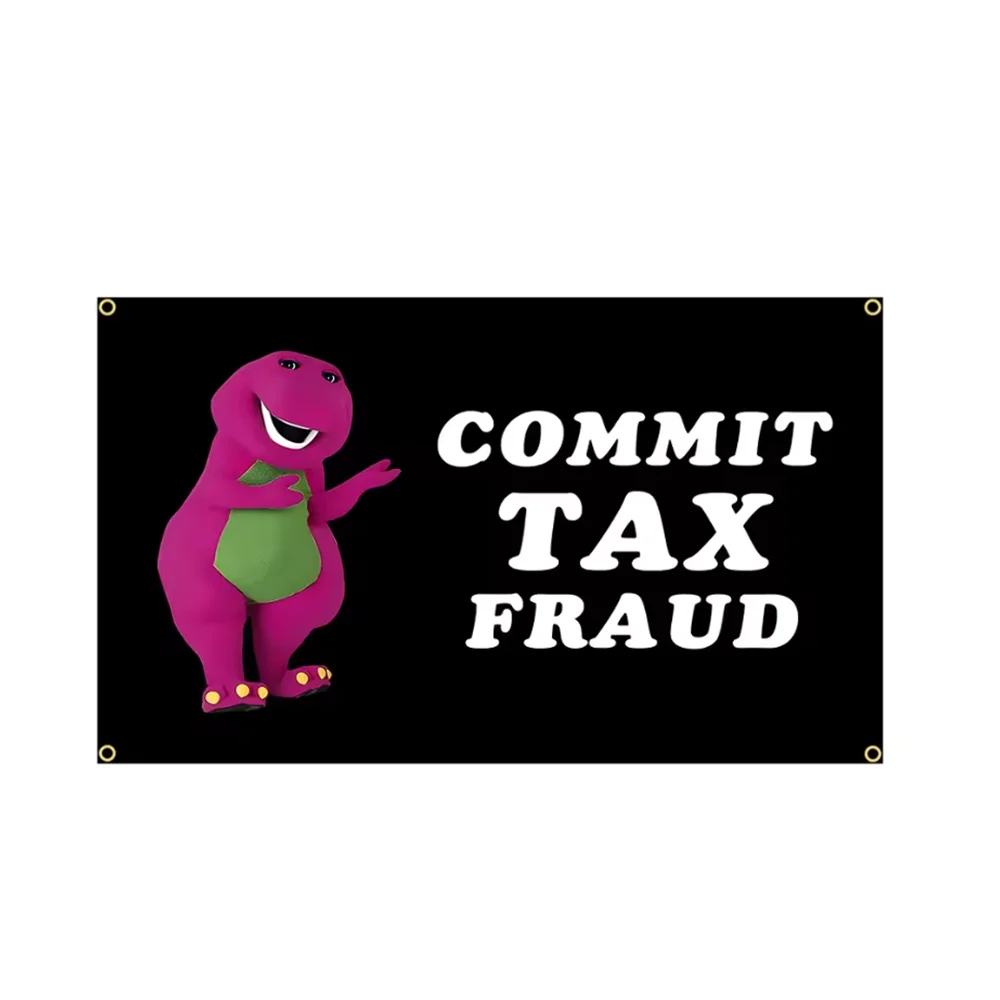 Purple Dinosaur Commit Tax Fraud Meme Flag Funny 2x3ft 3x5ft  Tapestry for Room Wall Decor Man Cave Parties Tailgating Gift Idea