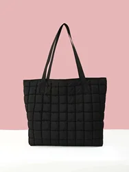 1pcs Winter Women Plaid Large Capacity Quilted Down Handbag Shoulder Bag for Girls Daily Use School Outdoor Travel