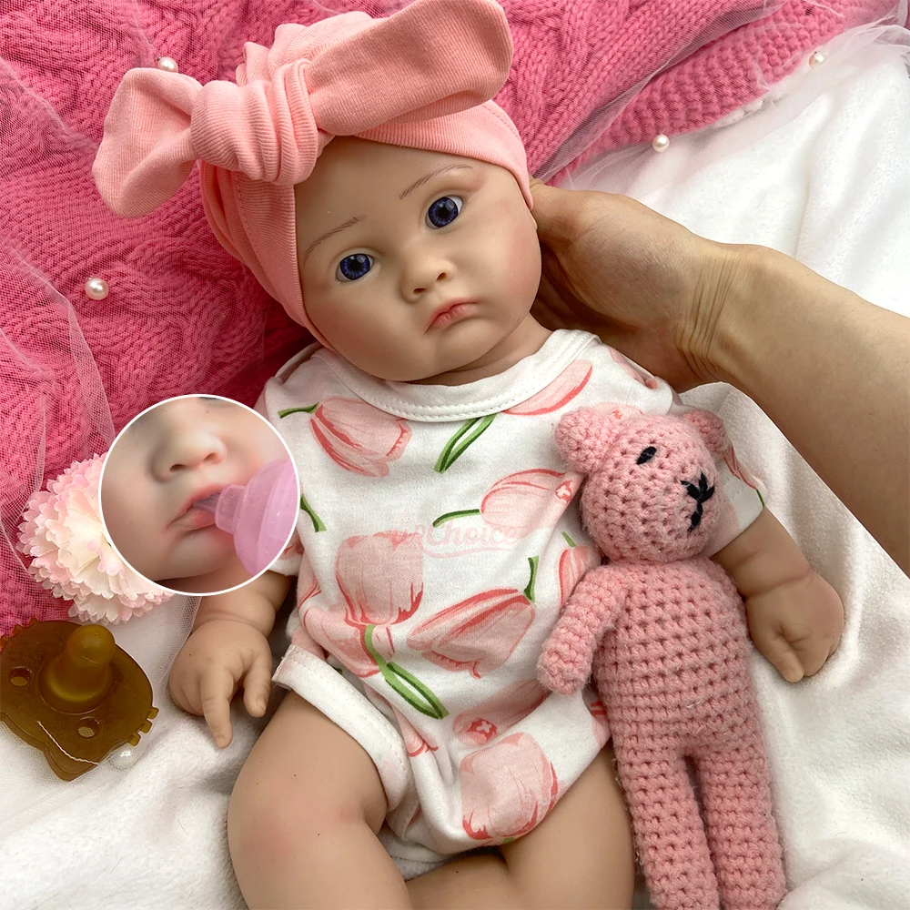 

18-дюймовая пухлая полностью однотонная мягкая силиконовая кукла Reborn для маленьких девочек с открытым ртом, реалистичными деталями, изысканная текстура для детской игрушки