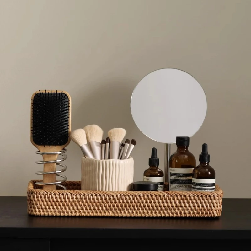 

High-end Desktop Rectangular Rattan Cosmetic Storage Box, Skin Care Sundries Multi-functional Finishing Box