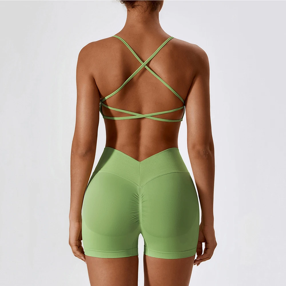 Sutiã esportivo feminino sem costura para ioga, top de compressão absorvente de umidade com costas cruzadas para corrida, fitness, treino, roupas esportivas