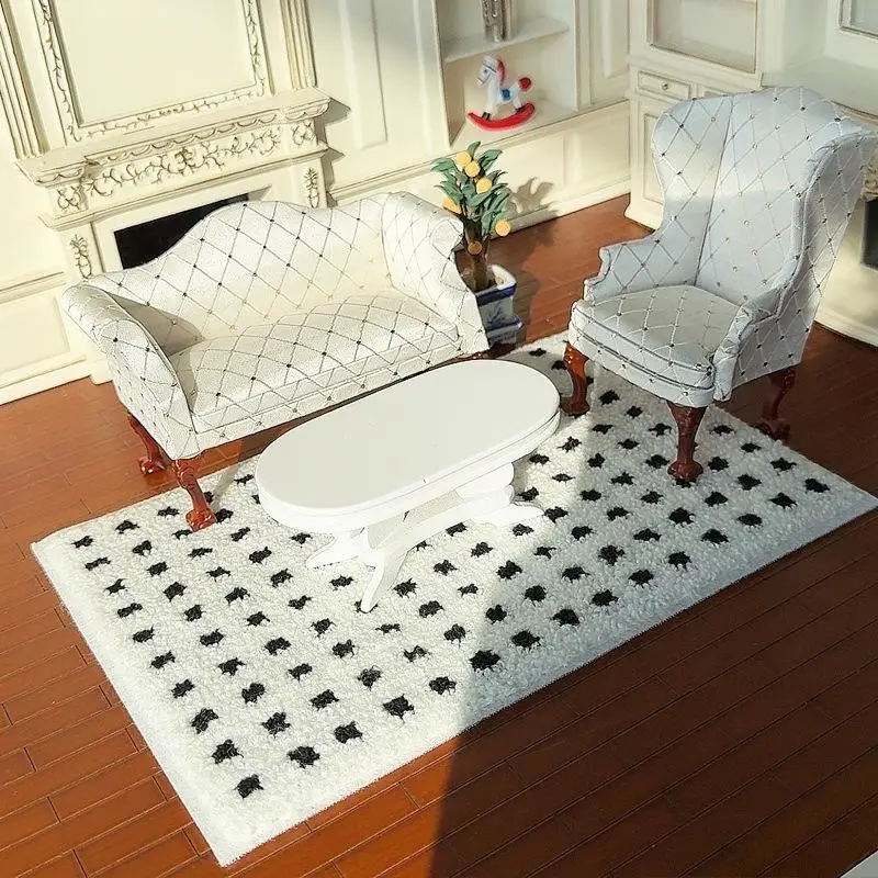 1:12 ドールハウスミニチュアぬいぐるみカーペットふわふわマットモデル写真撮影小道具子供ごっこ遊びおもちゃドールハウスミニ装飾ギフト