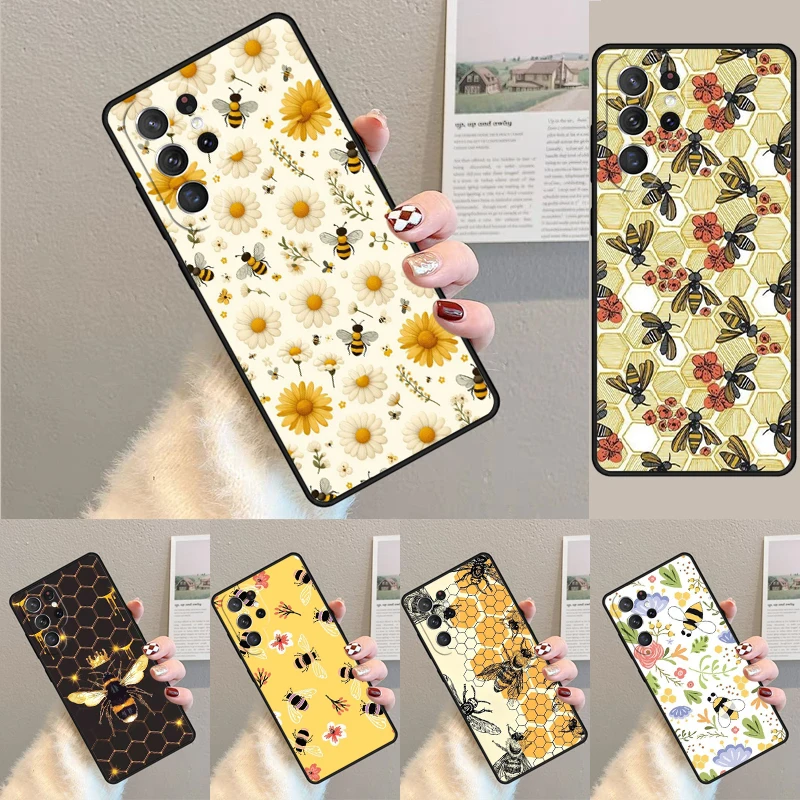 Honey bee Art Print cute cartoon floral phone case Cover For Samsung Galaxy S24 S25 Ultra S21 S22 S10E Note 10 Plus 20 FE S23