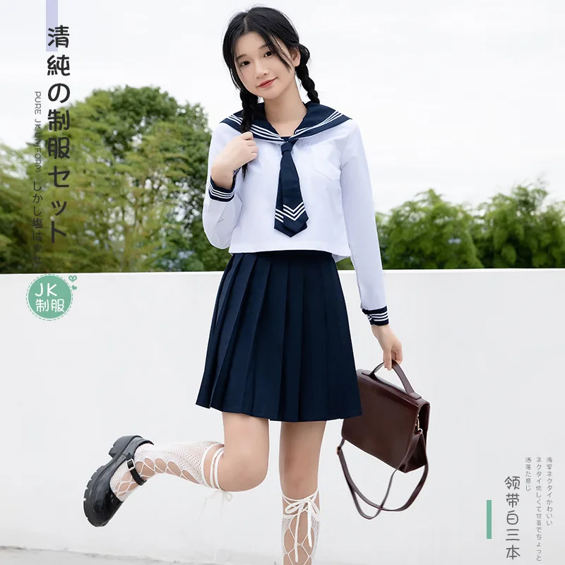 Basic Jk School Uniform for Girls Japan Style School Look Navy Sailor Seifuku Suits Pleated Skirt Cosplay Costumes Student Set