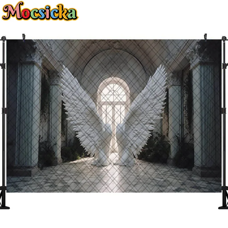 Fondo de fotografía artística con alas de Ángel, decoración de pared de flores rosas, retrato de mujer embarazada, accesorios de estudio fotográfico, Banner