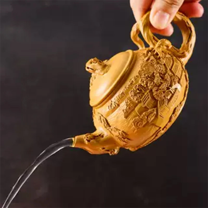 Yixing Purple Clay Teapot Handmade Original Ore Section Mud Landscape Relief Jiangnan Water Town Teapot Household Teapot 175cc