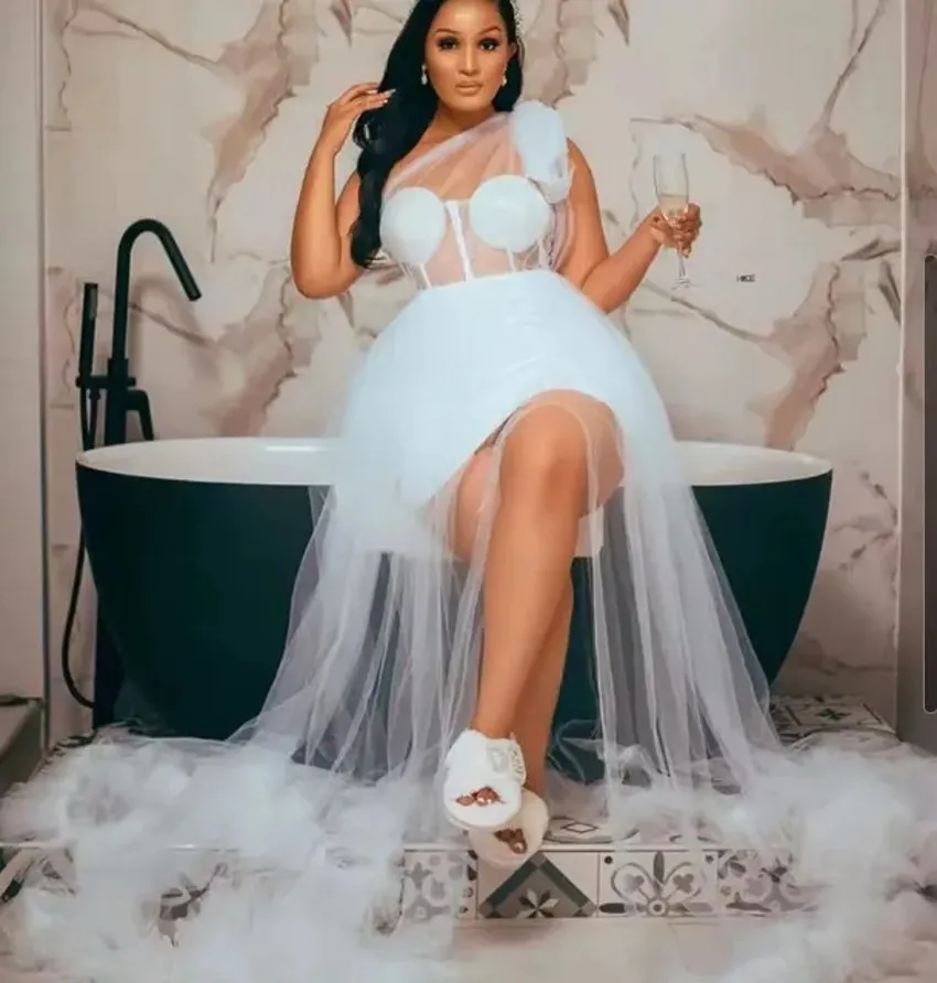 White A-line Plus Size Prom Dresses 2026 Tiers Tulle One Shoulder Evening Formal Party Second Birthday Engagement Gowns Dress